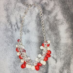 Paparazzi faux pearl necklace red and white faux pearls